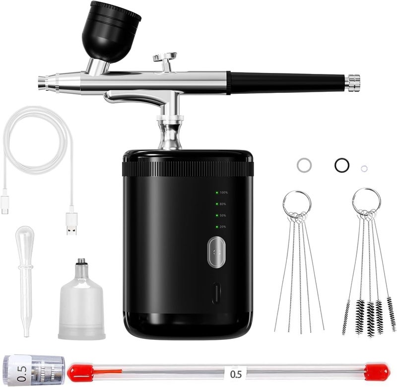 CBVCBV Airbrush kit: Handheld Spray Paint Gun with 0.3/0.5mm Nozzle, Rechargeable Cordless Spray Gun Sets Suitable:air Brush for Nails, Art, Color Spraying,Model,Creative Painting,（Black with Display Light） - Image 1